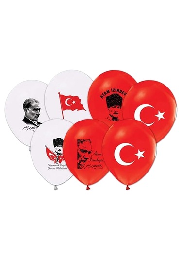 12 Ad Türk Bayraklı Ve Atatürk Baskılı Balon 23 Nisan Balon Süs