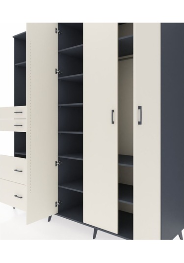 Kronos Dolap 12 Raflı 4 Çekmeceli Tek Askılı 220x59x243 Antrasit-aytaşı/aytaşı Aytası/aytası