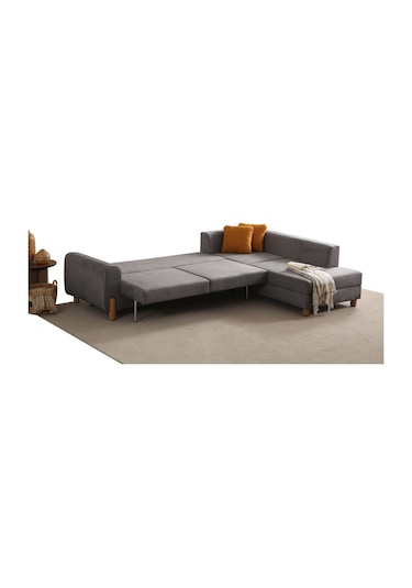 Rivaldu Köşe Takımı & Mekanizmalı Köşe Koltuk - Antrasit Keten Kumaş