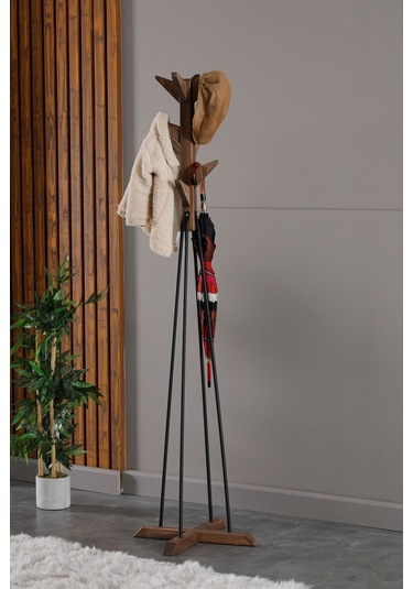 Ayaklı Elbise Askısı Portmanto Askılık Ceviz Rengi Diğer