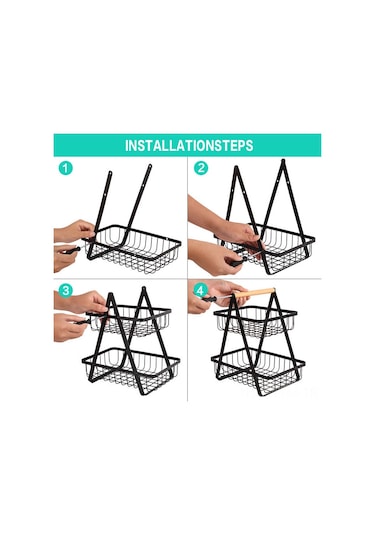 Sınır Ötesi E-ticaret İskandinav Katlanabilir Çift Katmanlı Taşınabilir Dökme Demir Sepet Mutfak Depolama Sepeti Depolama Rafı Meyve Sepeti Kc-sgl861 Siyah Siyah