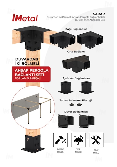 Sarar Duvardan İki Bölümlü Pergola Bağlantı Seti Ahşaplar İçin