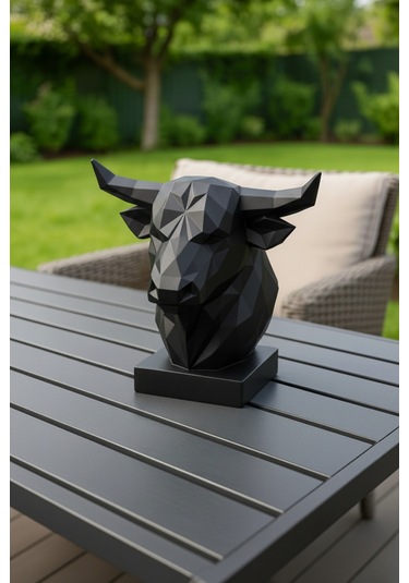 Oxyteez Boğa Figürlü Tasarım Biblo Siyah Renk Reçine Tasarım Ev Ve Ofis Dekorasyonu