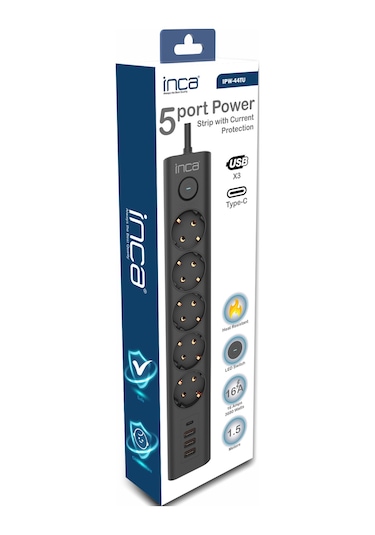 Inca Ipw-44tu 5 Port 2x Usb+ Type-c Akım Korumalı Led Tuşlu Priz