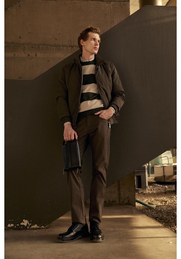 Erkek Bisiklet Yaka Triko %100 Pamuk Haki 3774 Haki