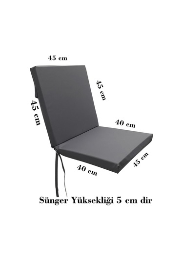 Mirzade 6 Adet Elit Su Geçirmez Yüksek Arkalı Minder-koyu Gri