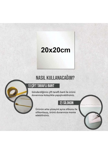 Decorıta Ayna - 4'Lü Takım Kare Ayna - 20Cm X 20Cm Şeffaf