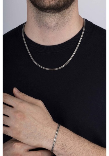 Gümüş Pazarım Tilki Kuyruğu 925 Ayar Gümüş Erkek Zincir Bileklik Kolye Kombini Çok Renkli