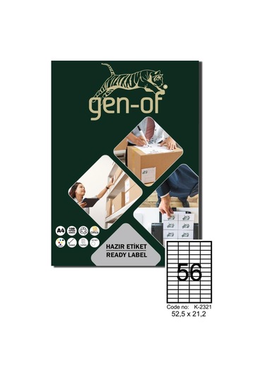 Gen-Of Gk-2321 Laser Etiket 52.5X21.2 100 Sayfa 5600 Etiket