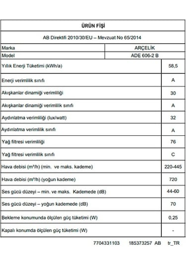 Arçelik ADE 606-2 B Duvar Tipi 60 CM Davlumbaz