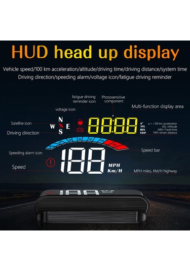 Teltree Araba Hud Gösterici M16 - Hız, Devir, Su Sıcaklığı, Gerilim Ve Mesafe Bilgilerini Ön Camda Görüntüleyin