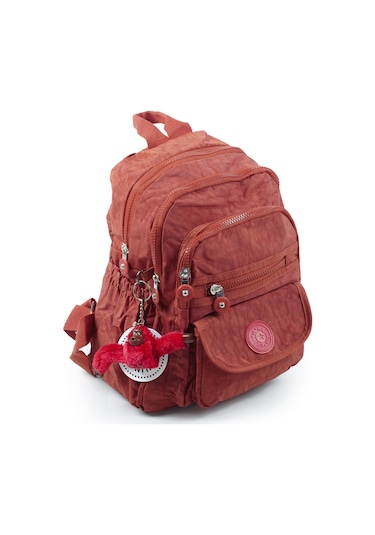 Küçük Boy Krinkıl / Klinkır Su Geçirmez Kumaş Çok Gözlü Günlük Kadın Sırt Çantası Kiremit 8317 Kiremit