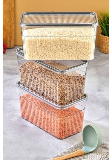 3 Parça Contalı Ve Sızdırmaz Kapaklı Saklama Kabı Seti Buzdolabı Ve Kuru Gıda Uyumlu 3x3600 Ml Şeffaf