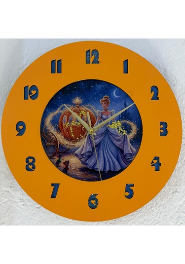 Kişiye Özel İsimli Çocuk Odası Duvar Saati Epoksi Dolgulu 35 Cm Masallar Serisi Turuncu - Mavi
