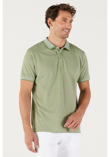 Ac&Co / Altınyıldız Classics 4A4820200047Ysls Düğmeli Polo Yaka Cepsiz Slim Fit Erkek Tişört Yeşil