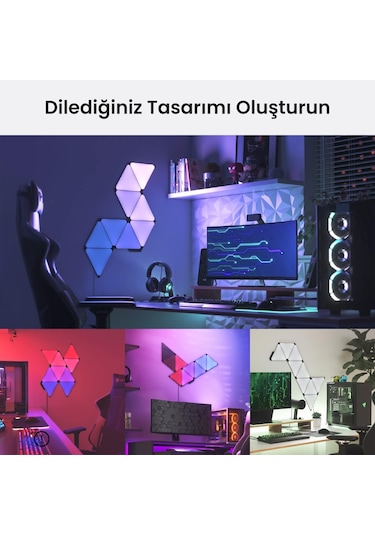 Nanoleaf Üçgen Akıllı Rgbw Duvar Paneli Başlangıç Paketi App Kontrollü, 9 Parça, Siyah, Google Home, RGB