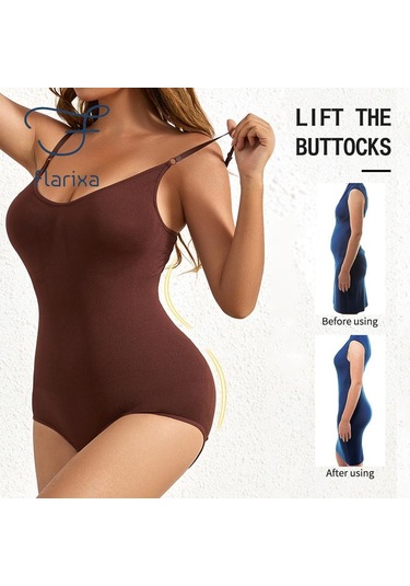 Bej Flarixa Dikişsiz Vücut Şekillendirici Kadın Bodysuit Açık Kasık Shapewear Doğum Sonrası Karın Kontrol Shapewear Zayıflama İç Tulum
