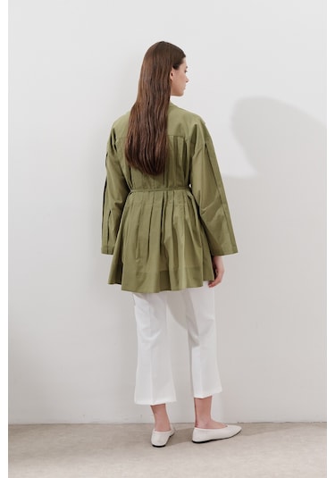 Nervürlü Geniş Kollu Tunik Yeşil Yeşil