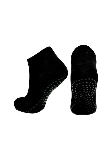 Tek Çift Likralı Kaymaz Taban Abs Silikon Baskılı Yoga Fitness Pilates ve Hac Umre Tavaf Kadın Çorap Siyah