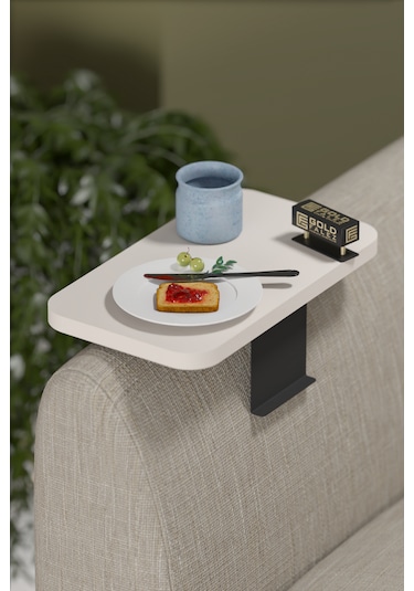 İkili Yan Sehpa Ayarlanabilir Tepsi Dikdörtgen Krem