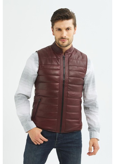 İkbal Thomas Bordo Hakiki Deri Yelek Erkek 001