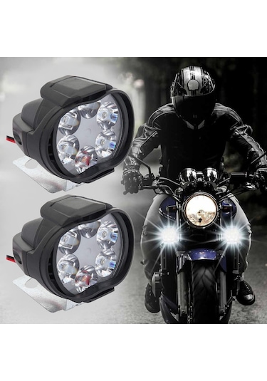 2 Adet Motosiklet Scooter Led Sis Farı Çakar Ve Sabit Mod 6 Ledli Beyaaz