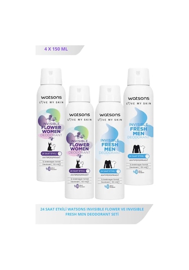 Watsons Invisible Flower 150 Ml X2 Ve Fresh Men 150 Ml X2 Deodorant Seti Fresh