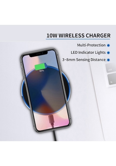 Pazly Kablosuz 10w Hızlı Şarj Pedi - Çoklu Koruma Ve Led Işığı