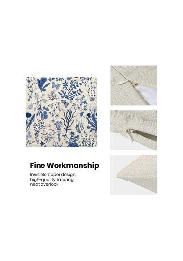 Moveevo 45x45 Cm 2 Adet Poliester Linen Kırmızı Çiçek Desenli Yastık Kılıfı - Gizli Fermuar, Dayanıklı, Ev/koltuk/araba İçin Mavi