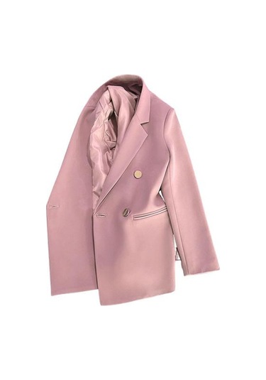 İlkbahar Sonbahar Takım Elbise Ceket Yaka Uzun Kollu Çift Sıralı Takım Elbise Ceket İle Pembe
