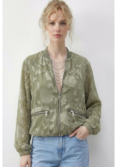 Shade Kadın Fermuarlı Şifon Empirme Oversize Ceket 2913 60286024 - Çağla Yeşili