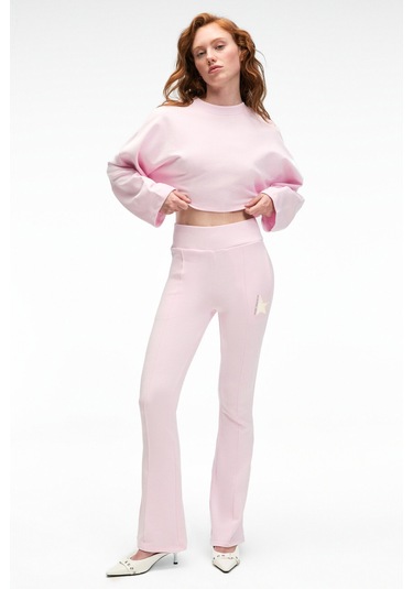 ANOUK Kadın Pamuklu Baskı Ve Patch Detaylı Bisiklet Yaka Crop Pembe Sweatshirt