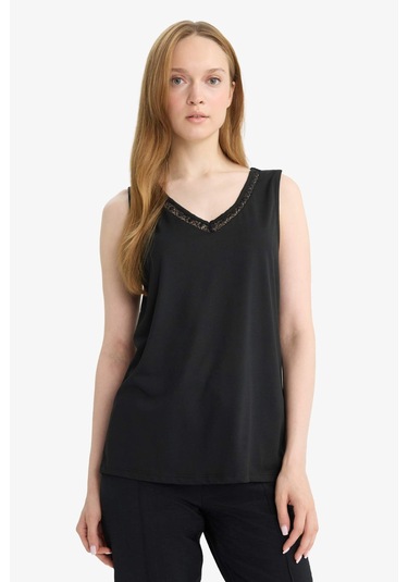 Defacto Dantel Detaylı V Yaka Atlet F9396ax25hsbk27 Siyah