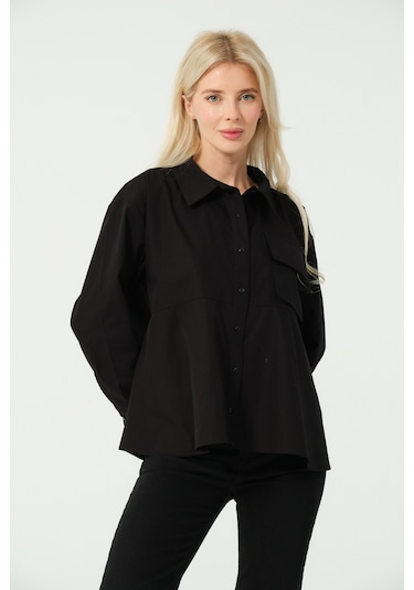 S'amore Clothing Cep Detay Polo Yaka Gömlek Siyah