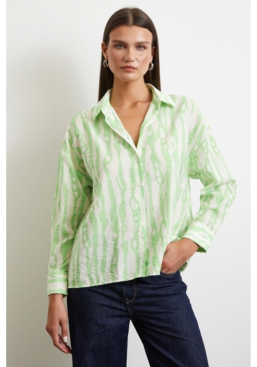 Zebra Desen Modal Gömlek Yeşil Yeşil