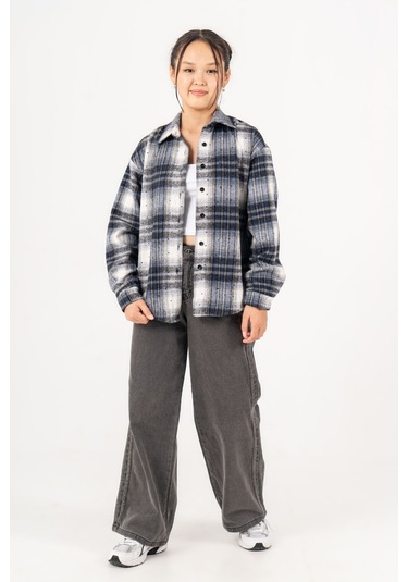 Kız Çocuk Yumuşak Dokulu Kareli Oduncu Gömlek 3172 Siyah