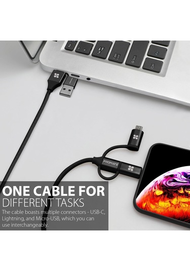 Promate Universal Lightning Type-C Micro-USB Şarj Kablosu Siyah