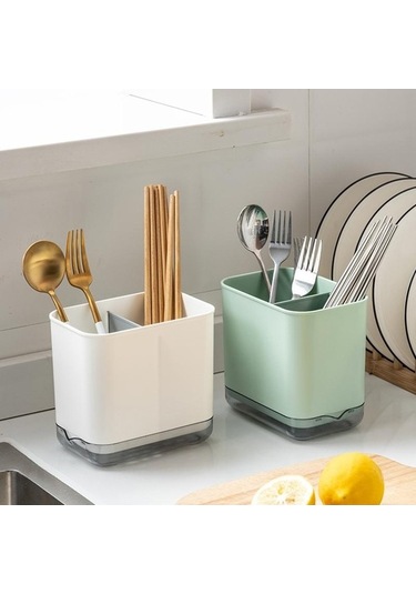 Novahub Gri Çok Fonksiyonlu Kaşık Çatal Çubuk Tutucu, Mutfak Organizatörü, Drenaj Raf, 2 Katmanlı, Mutfak İçin Gri