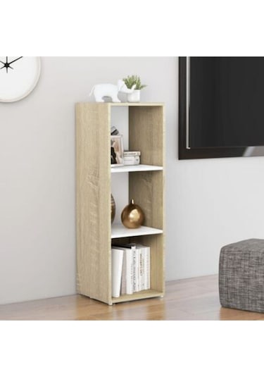 Tdesıgno Nur Televizyon Sehpası - Ünitesi -kitaplık-beyaz 108 Cm 3 Raflı Meşe - Beyaz