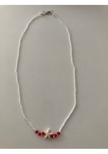 Lim10lubahçe Deniz Yıldızlı Kırmızı Kristal Boncuklu Kolye