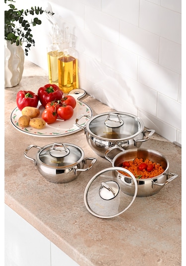 Emsan Cemre İndüksiyon Tabanlı Midi Paslanmaz Çelik Tencere Seti 6 Parça