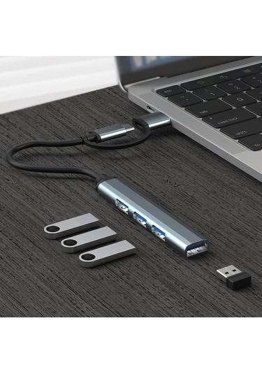 2'si 1 Arada Usb 3.0 Hub, 4 Port Type-c Usb 3.0 Hub, Macbook Uyumlu