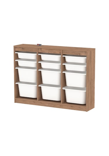 12 Sepetli Dolap Çok Amaçlı Dolap Oyuncak Dolabı Lara Çam Kahverengi