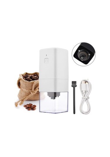 Ranyeek Usb Şarjlı Mini Kahve Değirmeni - Ayarlanabilir Ebatlı, Hızlı Öğütme, Taşınabilir, İç Batarya, Beyaz Beyaz