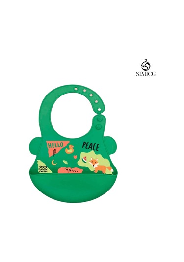 Yeşil Renk Orman Ve Hello Peace Desenli Silikon Önlük