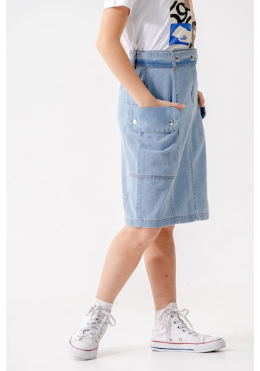 Kız Çocuk Yan Cepli Kot Etek 2954 Açık Mavi