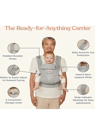Ergobaby Omni Deluxe Mesh (Graphite Grey) , 4 Farklı Taşıma Pozisyonlu Kanguru , 0-4 Yaş Için