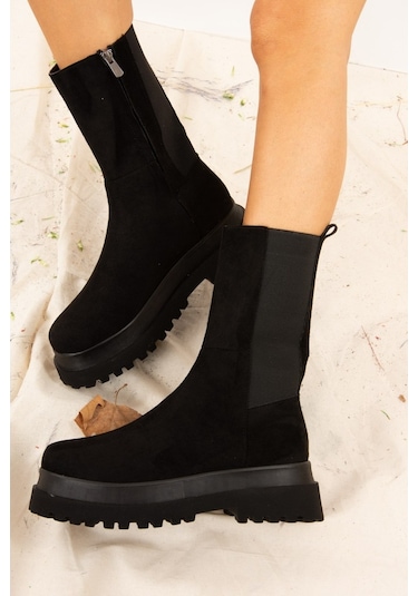 Fox Shoes Siyah Süet Kadın Bot J267063102