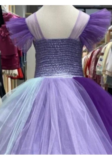 Kız Çocuk Deniz Kızı Tarlatanlı Abiye Elbise-13691 Mor