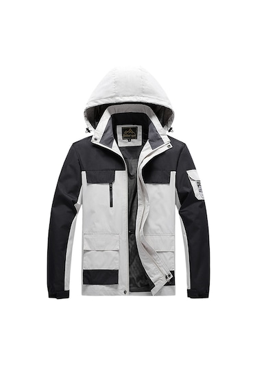 Moda Tek Katmanlı Açık Hava Sporları Büyük Beden Erkek Ceketi Beyaz